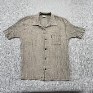 Be Ethic Lounge Button Down Mens Large Tan USA Mix‎ 4018-SS Textured Camp Shirt